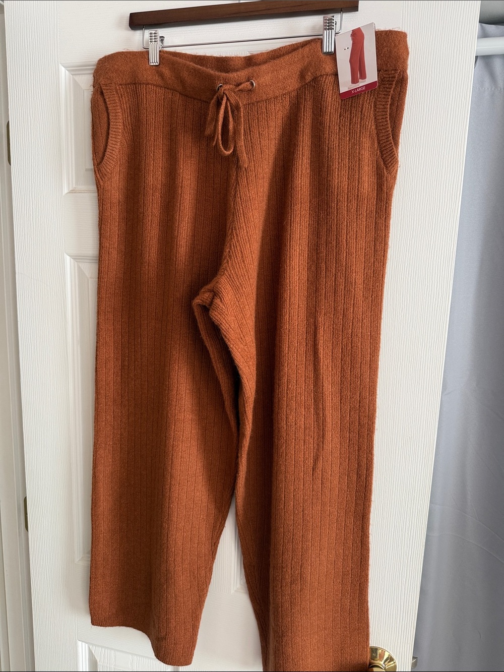 DKNY Ribbed Drawstring Joggers CASHMERE BLEND in Rust Orange XL NWT SKU13